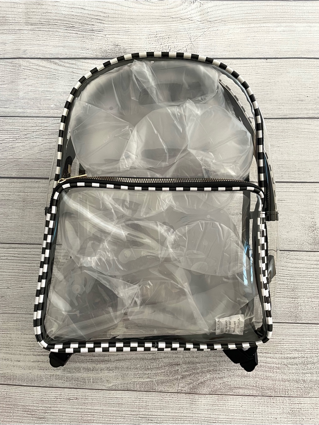 Clear Backpack With Black & White Striped Trim - Festivals Concerts Stadiums